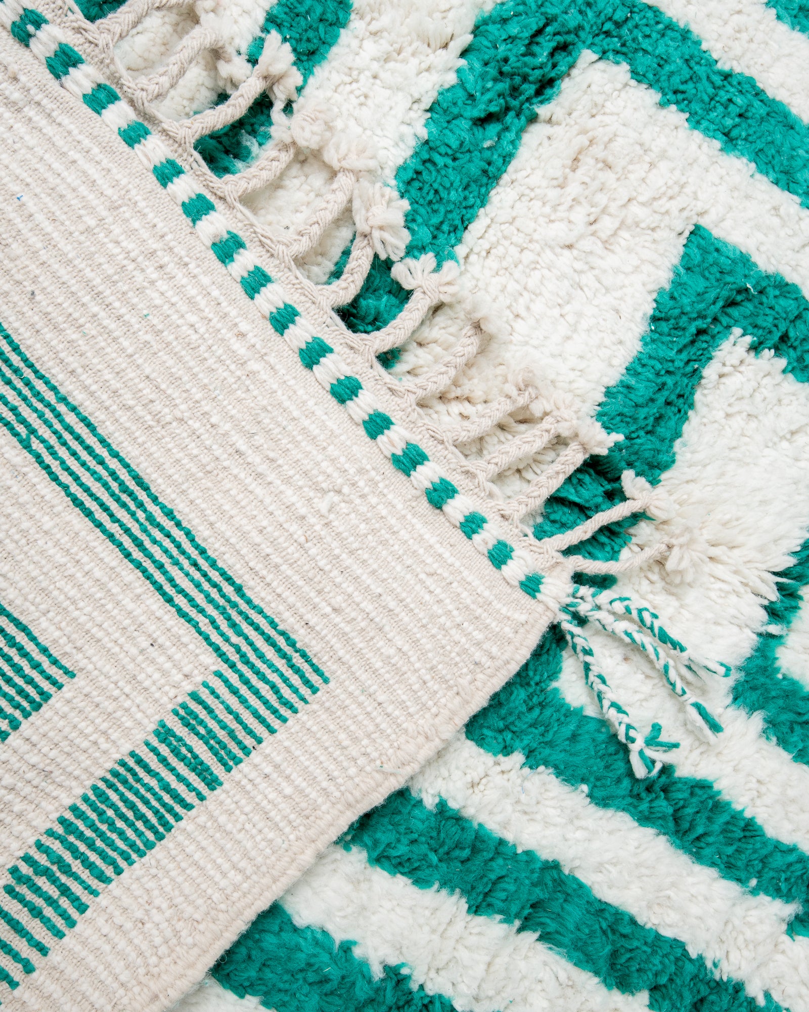 Modern, designer, handcrafted Berber rug from Morocco. Beniourain carpet with beautiful colours and patterns and fluffy wool texture.